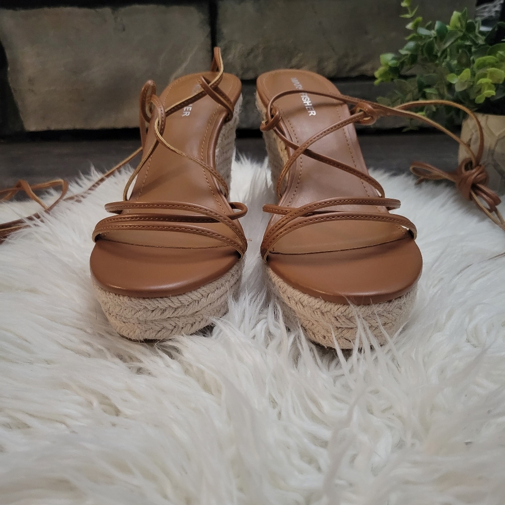MARC FISHER KYLE WOMENS  LEATHER LACE UP ESPADRILLE WEDGES SIZE 8.5 - Picture 5 of 14